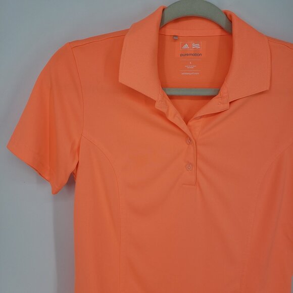 3/$25 Adidas Puremotion Golf Polo Shirt Top S Active Performance Neon Orange - Picture 4 of 7